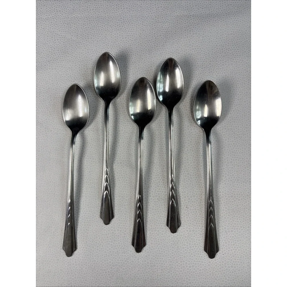 Set Of 5 Ekco EKS7 Stainless Iced Tea Spoons Glossy USA Flatware 7.5